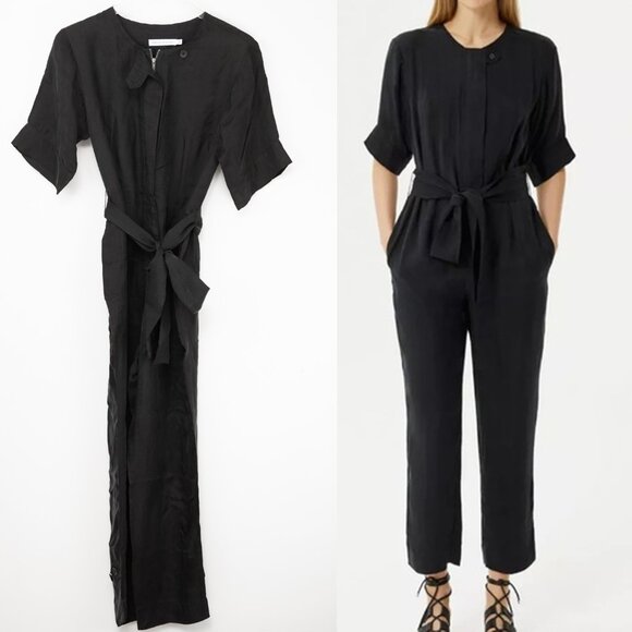 Rebecca Minkoff Carrie Jumpsuit 100% Cupro Short Sleeve Belted Black Size XS - Picture 1 of 7